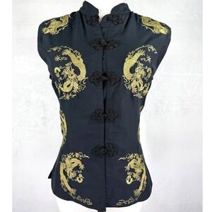 Vintage Monsoon Y2K Dragon Embroidered Mall Goth Alt Grunge Mandarin Collar Sz 6